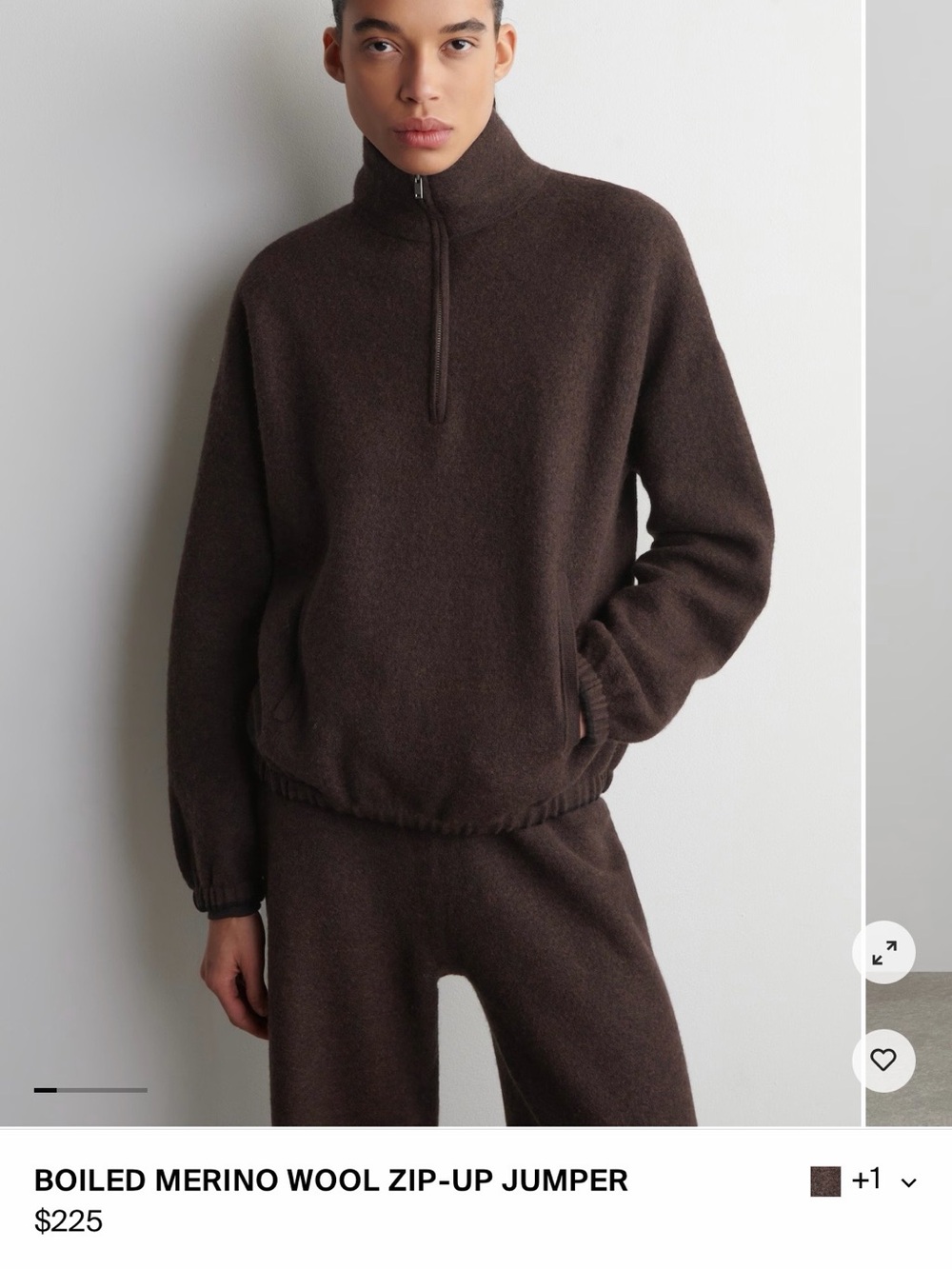 COS Brown Boiled Merino Wool Half-Zip Jumper NWT